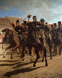 Generál José de San Martin (1778-1850) se svým štábem při inspekci vojáků v Rancagua, Chile