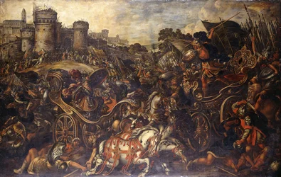 Achilles čelí Hectorovi před Trójou,