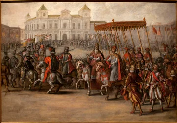 Cesta k císařskému posvátnému od Karla V. (1500-1558) v Bologni (Itálie), 24. února