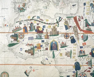 Detail Afriky a Středomoří, Juan de la Cosa, námořní mapa