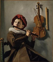 ""Malý chlapec hraje na flétnu"" (Chlapec hraje na flétnu) Obraz Judith Leyster (1609-1660) kolem roku 1630 - Olej na plátně - 73x62 - Nationalmuseum Stockholm