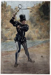 Muž hraje chrápání (chrapot). Gargantua. Ilustrace Jules Garnier. V knize "Rabelais a dílo Julese Garniera".