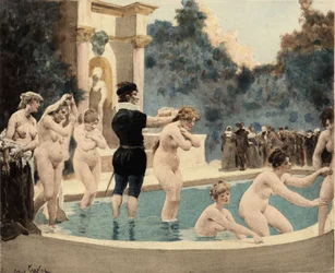 Staré ženy se ponořily do vody a zase z ní vylezly. Království Entelechie. Pantagruel. ilustrace Jules Garnier. In "Rabelais et l