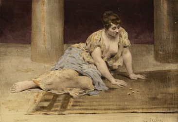 Žena hraje hru příběhů (tabulky). Gargantua. ilustrace Jules Garnier. In "Rabelais et l