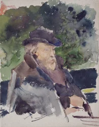 Náčrt Edwarda Burne-Jonese ve člunu, Walton-on-Thames, 1880-1884.