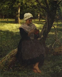 Pletení rolnické dívky, ca. 1870.