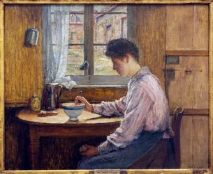Modrý pohár. Obraz Julese Boqueta (1840-1932), olej na plátně, před rokem 1913, začátek 20. století. Musee la piscine, Roubaix.