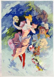 Umění. Zábava. Komedie. Alegorie od Julese Chereta, Francie, kolem roku 1890 (plakát)