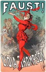 Umění. Zábava. Tanečnice Lydia Thompson jako Mefisto. Plakát Julese Chereta ke hře "Faust", Anglie, cca 1860-70 (plakát)