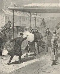 Atentát na hraběte Michaila Lorise-Melikova. Z Le Monde Illustré, 1880.