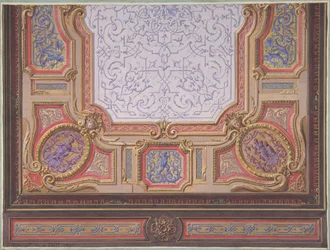 Design pro strop velkého salonu, Hôtel Hope, 1867. Tvůrci: Jules-Edmond-Charles Lachaise, Eugène-Pierre Gourdet.