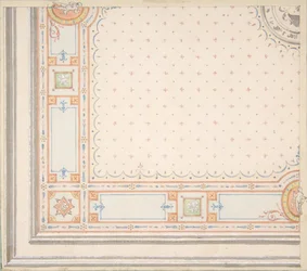 Návrh na stropní recto, míry s kódem designu verso, 2. polovina 19. století. Tvůrci: Jules-Edmond-Charles Lachaise, Eugène-Pierre Gourdet.