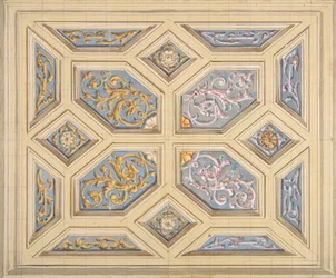 Návrh kazetového stropu zdobeného rýží, 1840-97. Tvůrci: Jules-Edmond-Charles Lachaise, Eugène-Pierre Gourdet.