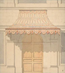 Návrh markýzy nad dveřmi v maurském stylu, 1830-97. Tvůrci: Jules-Edmond-Charles Lachaise, Eugène-Pierre Gourdet.