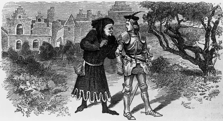 Ilustrace pro Quentina Durwarda, historický román Waltera Scotta (1771-1832), rytina Jules Huyot (1841-1921)