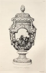 Dějiny keramického umění: A Descriptive and Philosophical Study of Pottery of All Ages and All Nations: Francie: Váza na památku bitvy u Fontenoy (deska XI)