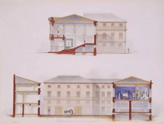 Palác Stroganov v Petrohradě. Plán fasády a řezu, 1865