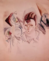 Žena a zátiší, cca 1917 (akvarel a tužka na papíře)