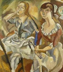Mladé ženy u stolu; Young Girls At Tables (Recto), cca 1915-1919 (olej na plátně)