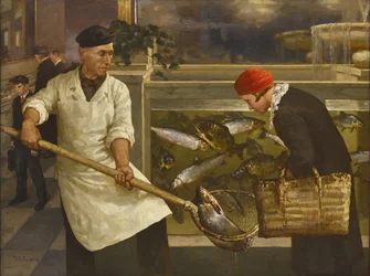V obchodě s rybami par Klever, Julie Julievich, mladší (1882-1942). Olej na plátně, rozměr: 130x176