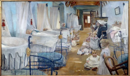 Les crceaux, školka veřejné pomoci Obraz Julie Delance Feurgardové (1859-1892) 1888 Brest, Muzeum výtvarných umění - The Cradles, pečovatelský dům, veřejná pomoc. Obraz Julie Delance Feurgardové (1859-1892)
