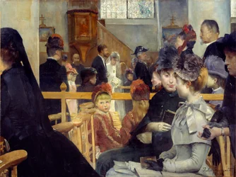 Svatební obřad svatba v kostele. Obraz Julie Delance Feurgardové (1859-1892) 1884 Brest, Museum of Fine Arts
