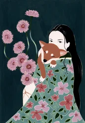 Žena s psem plemene shiba inu
