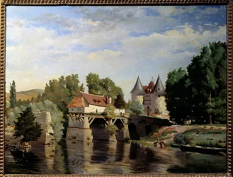 Ruiny mostu Vernon. Obraz Juliena Devose (1846 - 1925)