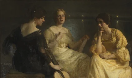 Mladá žena. Zleva: Karen Bramsen; umělcova manželka Esther, rozená Lange; Johanne Munch-Petersen.