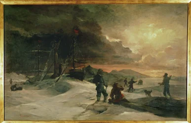 Dva rakouští důstojníci, Julius von Payer a Karl Weyprecht ... (malba na plátně)