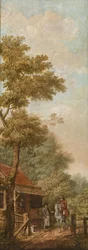 Nástěnný závěs s holandskou krajinou, patřící k sálu v Nieuwe Doelenstraat 22