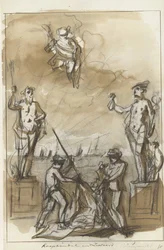 Obchod a doprava, dekorace na Nieuwmarkt, 1795 Obchod a mořeplavectví (název na objektu)