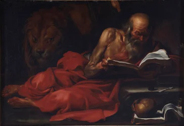 ""Reprezentace svatého Jeronýma"" (Svatý Jeroným ze Stridonu, 347-420) Obraz od Jose de Ribera (1591-1652) Rozměr 103,2 x 149 cm Villa Margherita, Bordighera