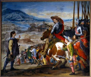 Třicetiletá válka (1618-1648): „“ dobytí Brissacu v roce 1638 Bernardem Saským Výmarem““ Obraz Jusepe Leonardo (1601-1656)
