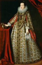 Eleoonore de Gonzague (ou de Mantoue) - Portrét Eleonory Gonzaga (1598-1655), v jejích svatebních šatech - Justus (Giusto, Joost) Sustermans (1597-1681). Olej na plátně