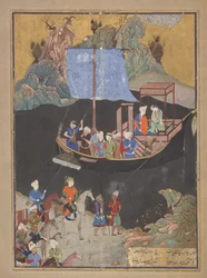 Folio z knihy Khamsa (kvintet) od Amira Khusrawa Dihlaviho (zemř. 1325); Únos po moři (FGA F1937.27)