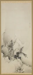 Zimní krajina: rokle, období Edo, 1883 (inkoust na papíře)