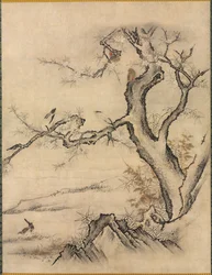 Květiny a ptáci v jarní krajině, 1500s.