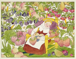Ilustrace z knihy "Schlaraffenland" od Hanse Sachse (1494-1576) (perem a tuší a akvarelem na papíře)