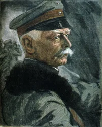 První světová válka: Portrét německého vojáka Ericha von Falkenhayna (1861-1922). Ilustrace Karl Bauer (1868-1942)