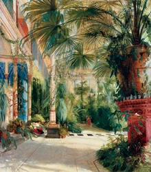 "" Serre a palmiers "" (Interiér palmového domu) Peinture de Carl Blechen (1798-1840) Olej na papíře 1832-1833 Rozměr 64x56 cm Staatliche Museen, Berlín