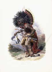 Pehriska-Ruhpa, Moennitarri Warrior v kostýmu Dog Danse, 1840