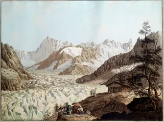 Pohled na moře ledu Mount Avert poblíž Chamonix v Alpách Ilustrace Karl Hackert (1740-1800) (ec.all.) 1781 Frankfurt. Stadelsches Kunstinstitut