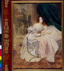 Portrét Marie Butevenové s dcerou Marií (Portrét Marie Butenevové s dcerou Marií) - Dílo Karla Pavloviče Briullova (Briullov) (1799-1852), akvarel na papíře