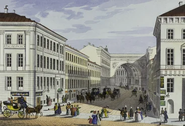 Millionnaya Street a Kotominův dům v Petrohradu, první polovina 19. stol.