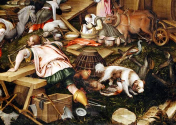 Zvířata vstupují do Noemovy archy ... (malba na plátně)