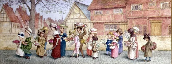 Průvod šestnácti dětí nesoucích květiny, cca 1876 (akvarel na papíře)