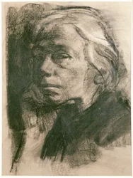 Kaethe Kollwitz, autoportrét (uhel na papíře)