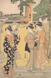Návštěvníci veletrhu v komplexu buddhistického chrámu, ca. 1789.