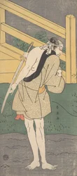 Arashi Ryuzo jako muž oblečený pouze v bledě modrém oděvu, ca. 1796.